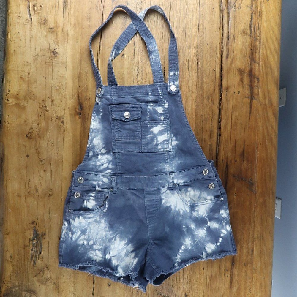ALMOST FAMOUS BLUE TIE DYE OVERALL SHORTS ROMPER JUNIORS SIZE 13